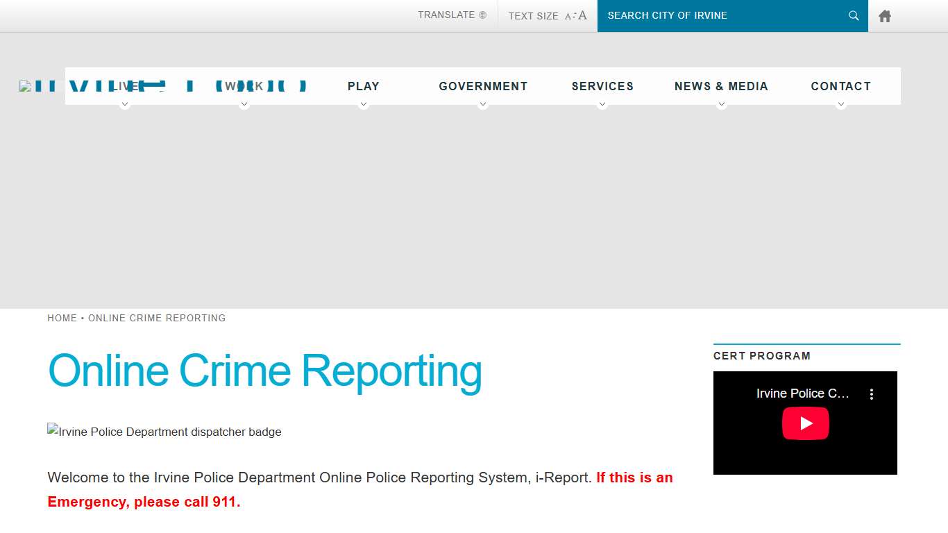 Online Crime Reporting City of Irvine