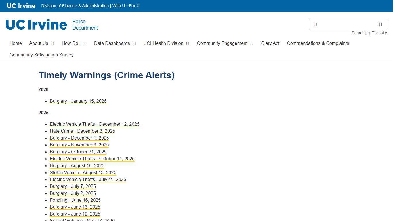 Timely Warnings (Crime Alerts) // Police Department // UC Irvine